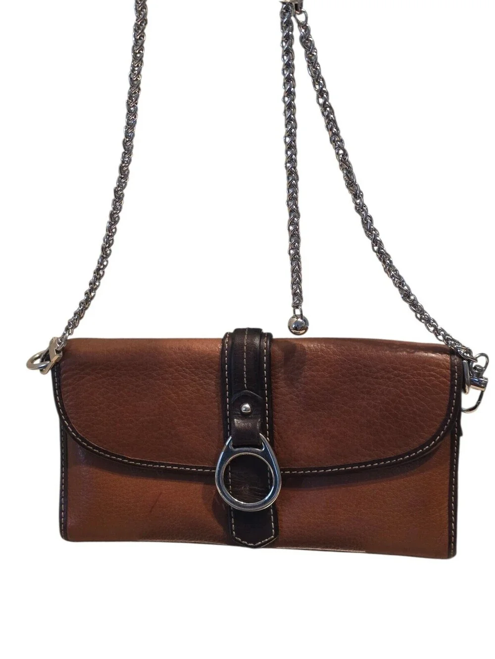 Dooney & Bourke 1975 Brown Leather Organizer Clutch Chain Crossbody Bag